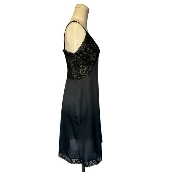 Vintage Komar Lingerie Black Lace Slip Dress Goth Fairy Whimsygoth 36 Medium - Picture 2 of 5